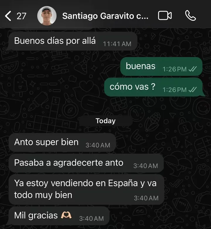 Chat de un estudiante vendiendo en España