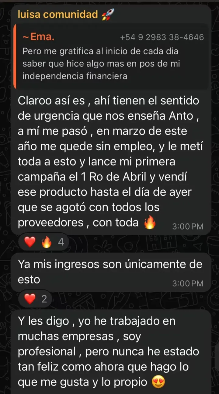 Mensaje de una estudiante que dejó su empleo y hoy vive del ecommerce